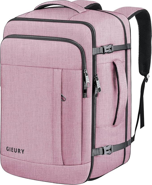 Carry On Backpack, 40-50L Travel Backpack for Men & Women, Expandable Backpack For Airplanes, 17 Inch Laptop Backpack, Luggage Suitcase 40L Daypack Lightweight Business Weekender Bag, Light Pink