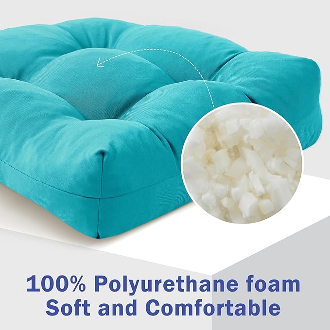 Outdoor Chair Cushions Set of 2, Patio Chair Cushions with Ties, 17x17+4” Tufted Outdoor Seat Cushions, Waterproof Patio Furniture Cushions, Outdoor Dining Chair Pads, Teal