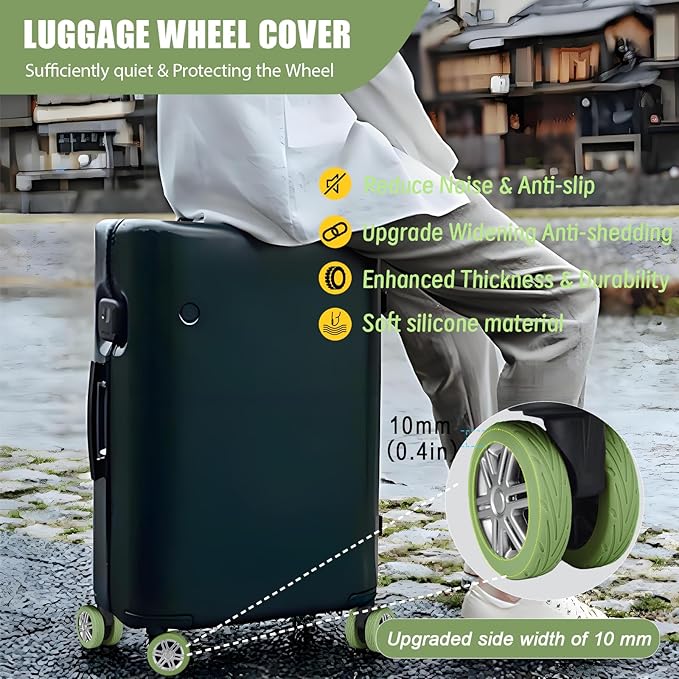 Upgrade Luggage Wheel Covers, 8pcs Suitcases Wheel Protector,Wear-Resistant, Anti-Noise, Silicone Protectors For 2-2.4"Luggage Spinner,Accessories for Travel(Green)