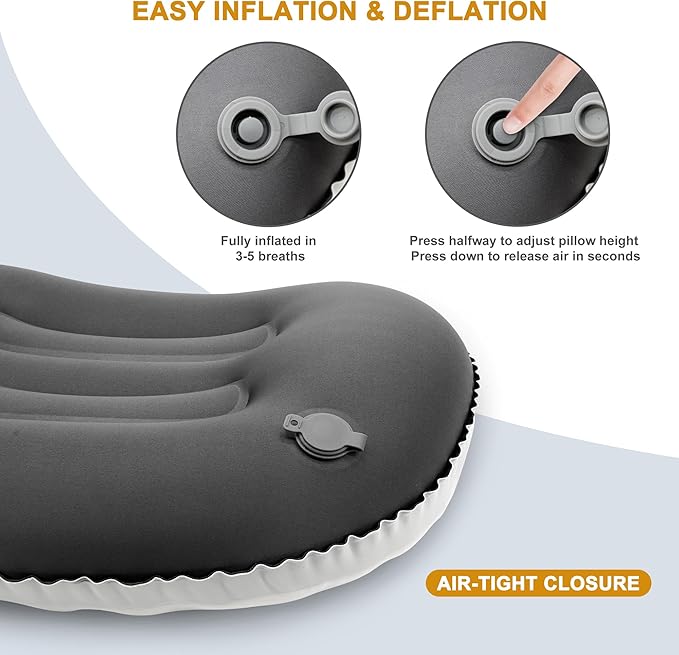 Ultralight Inflatable Camping Pillow with Soft Cover, Compact Compressible Portable Travel Air Pillow, Blow Up Camp Pillows for Outdoor Camp Sport Hiking Backpacking Travel Essential White