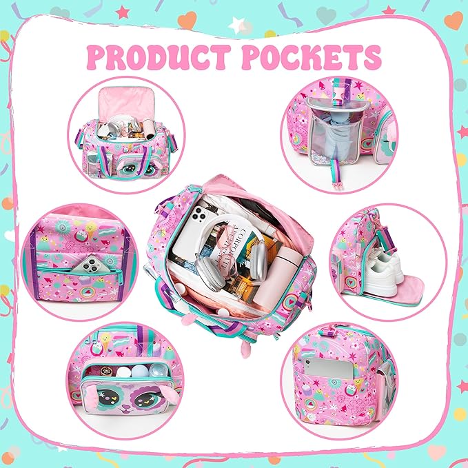 Kids Duffle Bag Girls Travel Bag for Kids Overnight Bag for Girls Dance Bag for Girl Weekender Bag Gym Bag with Shoe Compartment