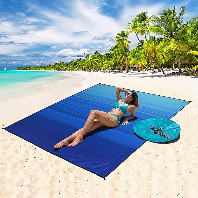 AISPARKY Pocket Beach Blanket Waterproof Sandproof Compact Picnic Mat with Sand Remover, Portable Outdoor Mat for Camping Hiking Travel Festival