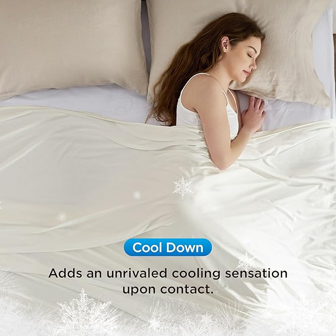 Bedsure Off White Cooling Blanket Queen Size for Hot Sleepers - Summer Cold Blanket for Queen Size Bed with Rayon Derived from Bamboo, Ice Cool Cold Arc-Chill Thin Summer Bedding Essentials, 90x90