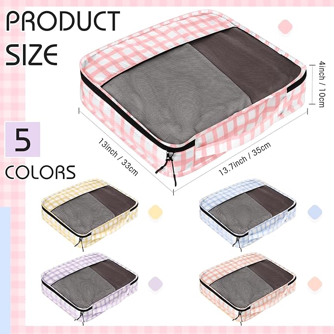 5 Pcs Packing Cubes for Suitcase Large Travel Cubes Carry on Luggage Organizer Bags for Clothes Accessories(M,Plaid)