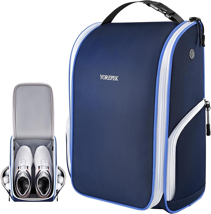 YOREPEK Golf Shoe Bag, with 3 Pockets for Socks, Gloves, Tees, Balls, Brush, Designed with a Buckle Top Carry Handle, Zippered Sport Shoe Carrier Bags with Ventilation, Golf Gifts for Men Unique,Blue