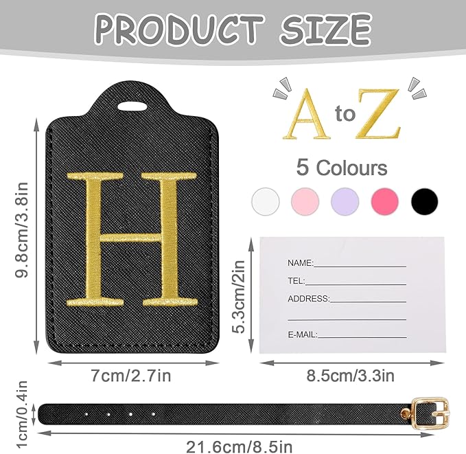 Initial Luggage Tags for Suitcases, Cute Embroidered Letter Luggage Bag Suitcase Identifier Name Baggage Tag, PU Leather Travel Luggage Tags, Bag Tags for Men Women Kids Luggage Handbags(Black H)