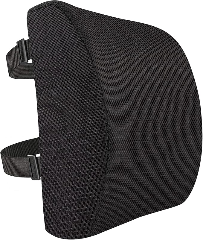 Amazon Basics Rectangular Memory Foam Back Support Cushion for Office Chairs, Non-Slip Base for Long Sitting, Black