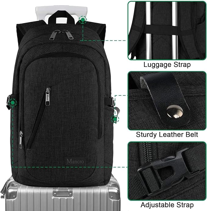 Mancro Laptop Backpack for Travel 17.3 in Anti-Theft Business Backpack Large Travel Computer Bag Daypack Work College Bookbag for Men Women, Black