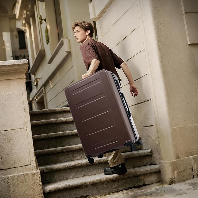 Merax Luggage Sets 5 Piece,Front Open Hardshell Expandable Suitcase with Spinner Wheels and Duffel Bags,Lightweight Carry on Luggage with USB Port,20/24/28IN,Brown