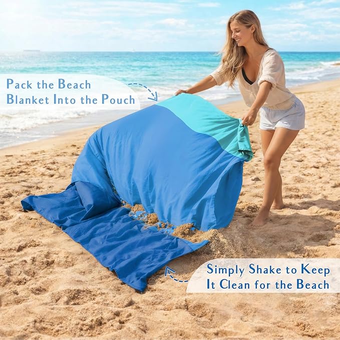 AlphaBeing Beach Blanket Waterproof Sandproof, Extra Large Beach Mat for 1–8 Adults, Oversized Picnic Blanket with 4 Stakes & Storage Bag, Essential Beach Gear for Travel