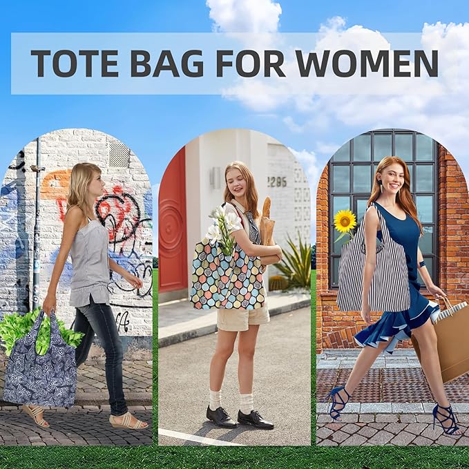 6 Pack Reusable Grocery Bags Heavy Duty with Handles, Reusable Shopping Bags for Women, Foldable, Washable for Store, Travel