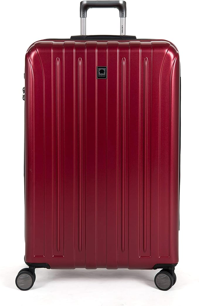DELSEY PARIS Titanium Hardside Expandable Luggage with Spinner Wheels Checked Luggage, Black Cherry Red, Checked-Large 29 Inch