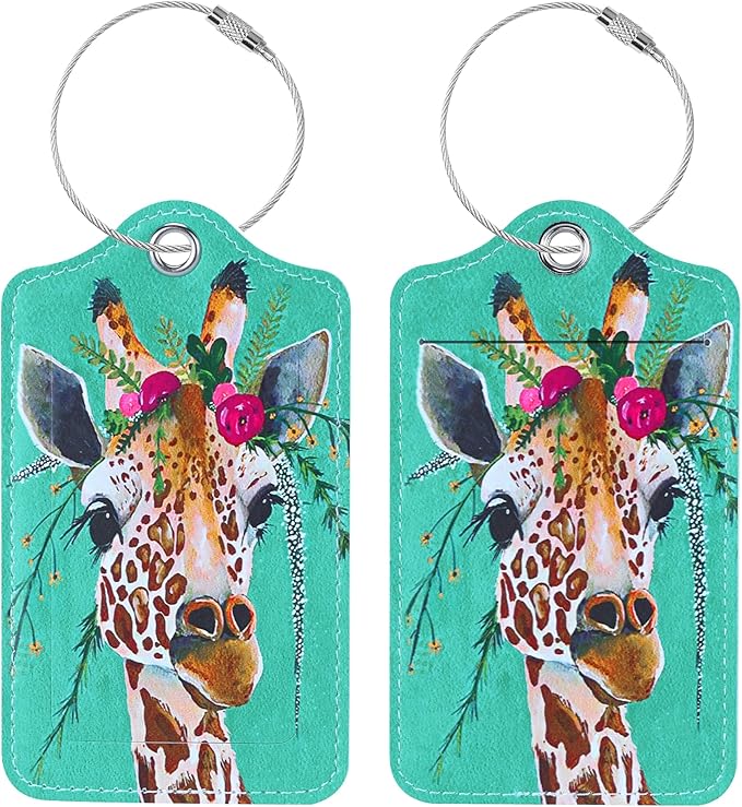 Luggage Tags for Suitcases, 2 Pack Cute PU Leather Suitcase Tag Identifiers TSA Approved with Stainless Steel Loop and Address Card for Baggage Tag for Cruise Airport Travel Essentials by Chelmon