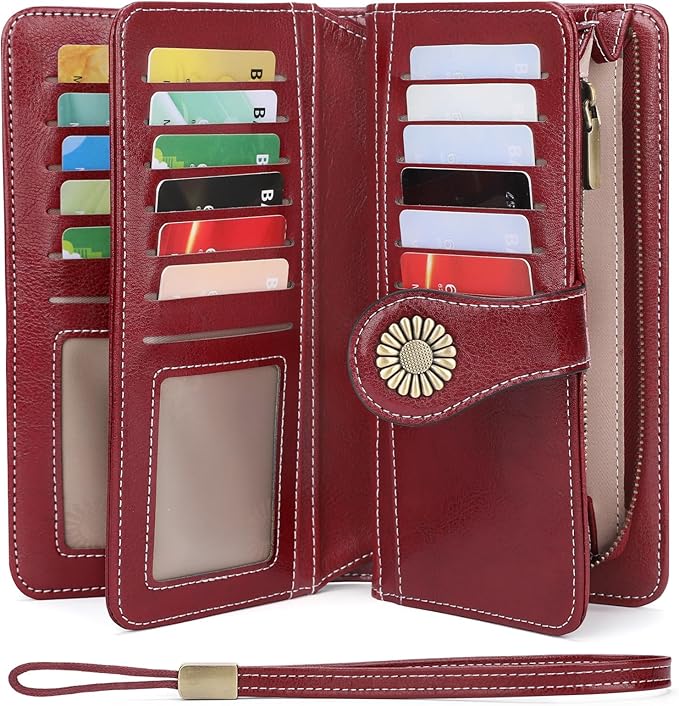SENDEFN Wallets for Women Leather Credit Card Holder with RFID Blocking Large Capacity Wristlet | with RFID Blocking, Large Capacity, Wristlet, with RFID Blocking, Large Capacity, Wristlet