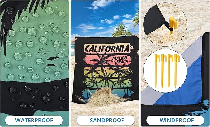 Beach Blanket Waterproof Sandproof Extra Large Beach Mat 79" X 83"/120"x108"for 1-8 Adults Quick Drying Durable Outdoor Picnic Mat for Beach Travel Camping Hiking