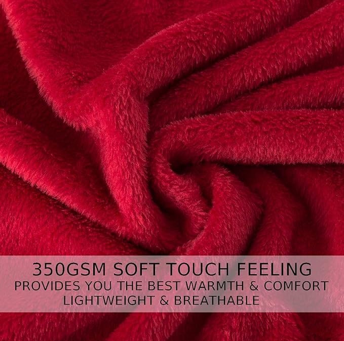 Flannel Fleece Travel Size Summer Blanket All Season 350GSM Lightweight Throw for The Bed Extra Soft Brush Fabric Winter Warm Sofa Blanket 50"x 61"(Burgundy Red Travel)