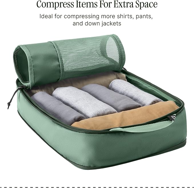 Eagle Creek Pack-It Reveal Compression Cube - Compact Packing Cube for Travel - Durable Suitcase Organizer - Sustainable Material - Easy-Grab Zipper Pulls - Medium - Willow Green