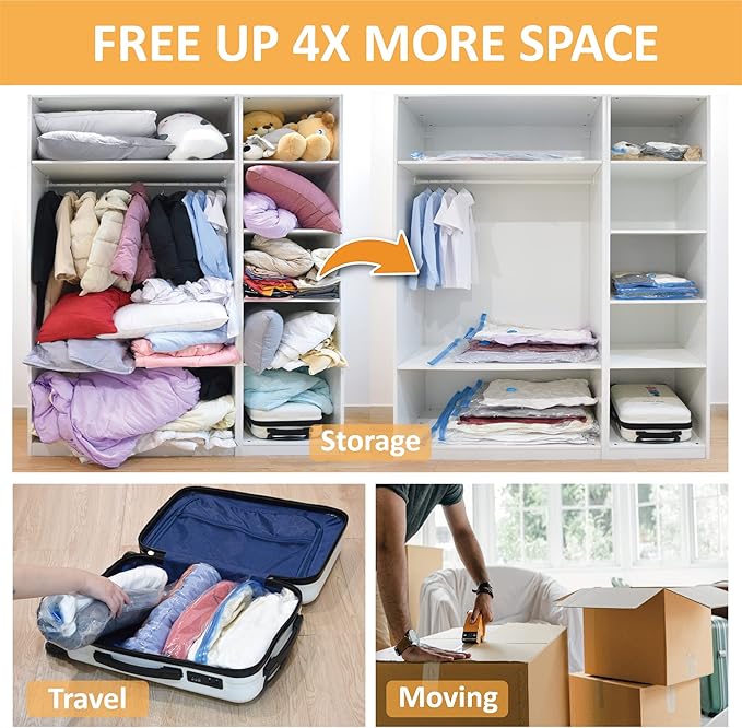 Cozy Essential Vacuum Storage Bags, 80% Compression Vacuum Seal Space Saver Plastic Packaging Bags for Clothes, Blankets, Pillow, Bedding, Comforters, Sealer Clothing Storage,10 Jumbo
