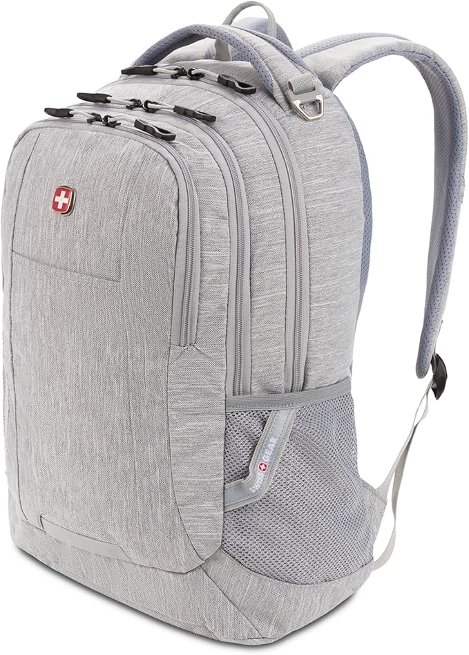 SWISSGEAR Cecil 18-Inch Laptop Backpack Fits 16-Inch Laptop, Travel Daypack with Organizer Pockets, Water Bottle Holders & Padded Straps – Light Grey