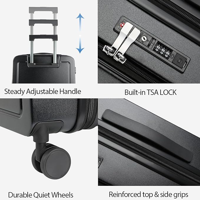 KROSER Carry On Luggage with Spinner Wheels & Built-in TSA Lock, Expandable Top Opening Hard Shell Suitcase Large Capacity Durable Rolling Luggage with USB Port, Carry-On 20-Inch, Black