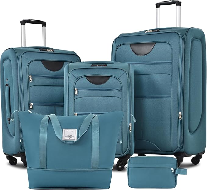 Softside Luggage 3-Piece Set with Duffel Bag, Lightweight Suitcases with Spinner Wheels, TSA Lock & Expandable for Travel, Business Trips, Durable Softshell Travel Luggage Set (Green)