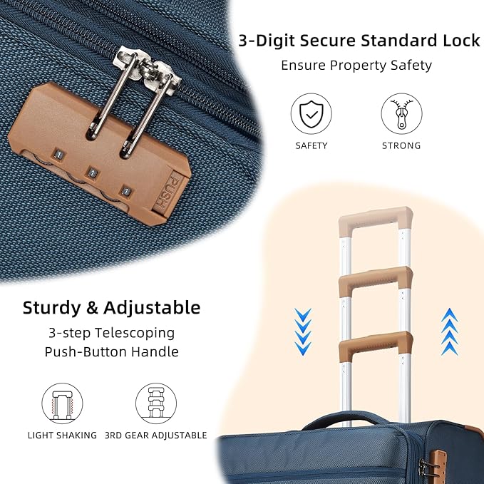 Softshell Luggage Expandable 4 Piece Set (16/20/24/28 Inch) Suitcase Softside Lightweight Luggage Travel Set Elegant Suitcase (Steel Blue)