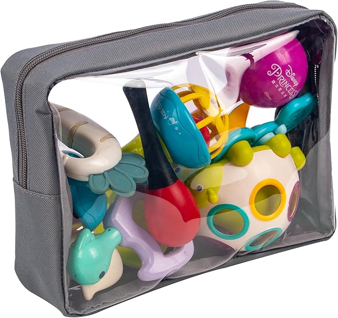TSA Approved 5-Piece Diaper Bag Organizer Pouch Set Clear Waterproof TPU Kids Toiletry Storage Set Travel Packing Clutch Cube Bags for Baby Nursing (Grey)