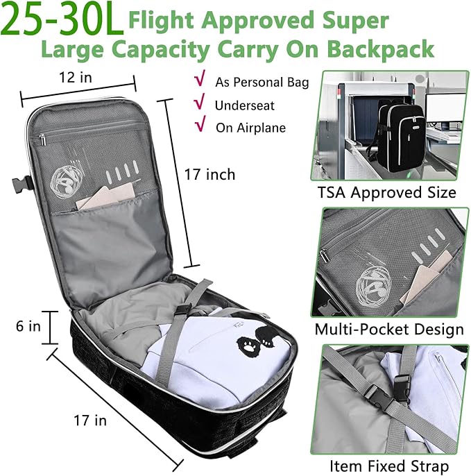 Personal Item Travel Carry On Luggage Backpack for Women Men Flight Approved Casual Weekender Laptop Bag for College Business Outdoors Hiking Water Resistant Lightweight Daypack with USB Charging Port