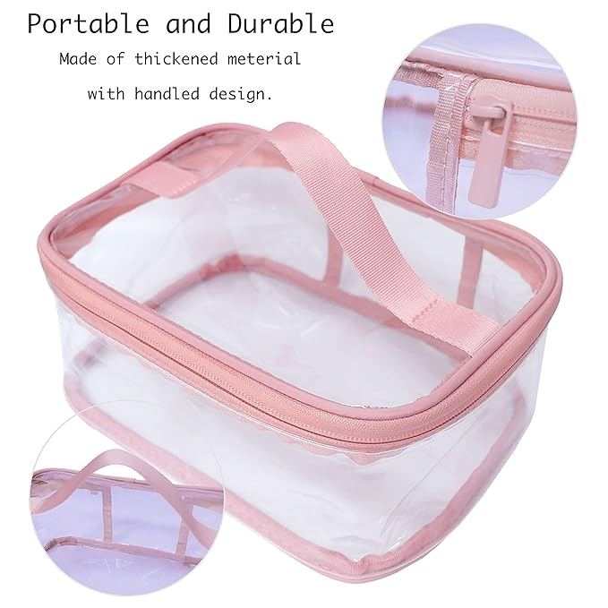 2-Pack Toiletry Bag Makeup Cosmetic Clear Bag Portable Waterproof Transparent Travel Large Storage Pink