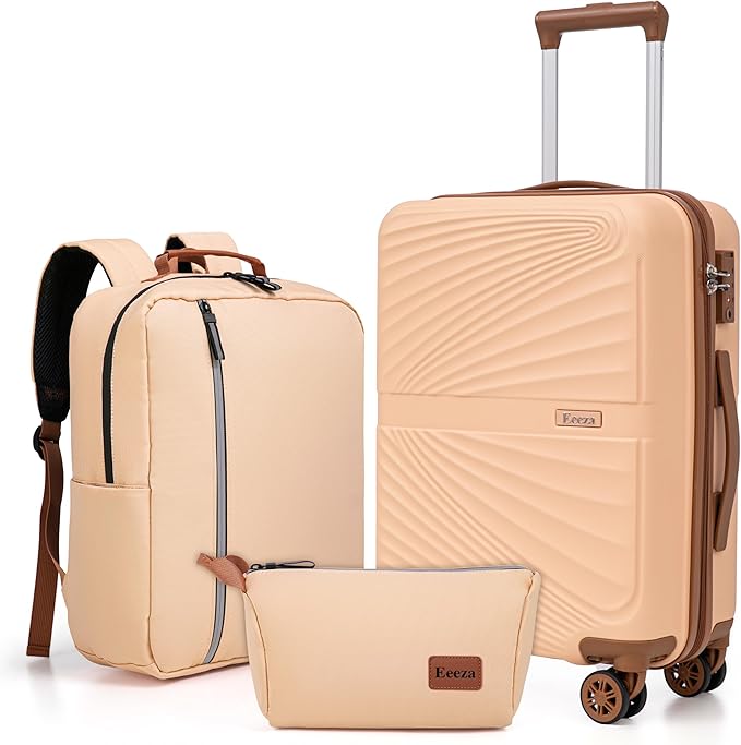 Carry On Luggage Set 22x14x9 Airline Approved Luggage Sets 3 Piece,Suitcases with Wheels,ABS Hard Case Luggage with TSA Lock Spinner Wheels(20 Inch,BP/TB)