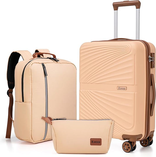 Carry On Luggage Set 22x14x9 Airline Approved Luggage Sets 3 Piece,Suitcases with Wheels,ABS Hard Case Luggage with TSA Lock Spinner Wheels(20 Inch,BP/TB)