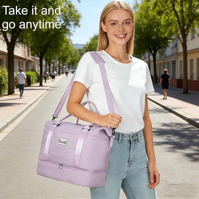 Travel Duffle Bag Weekender Bags for Women with Shoes Compartment, Travel Duffel Tote Carry on Overnight Bag for Travel Business Trips, Sport Yoga Gym Bag with Wet Pocket (Purple)