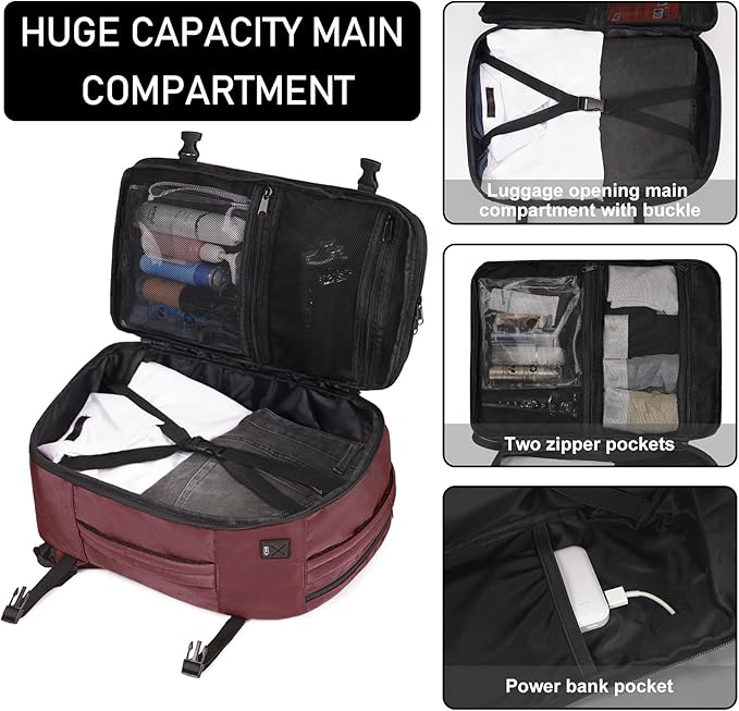 ECOHUB Travel Backpack 18x14x8 Spirit Airlines Personal Item Bag Carry On Backpack 13 Pockets Large Work Casual Daypack for men Airline Approved Waterproof Gym Backpack with Charging Port, Red