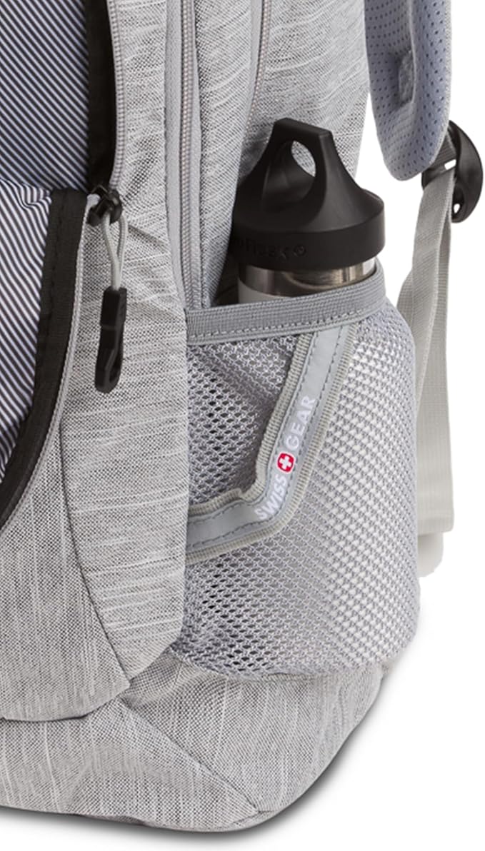 SWISSGEAR Cecil 18-Inch Laptop Backpack Fits 16-Inch Laptop, Travel Daypack with Organizer Pockets, Water Bottle Holders & Padded Straps – Light Grey