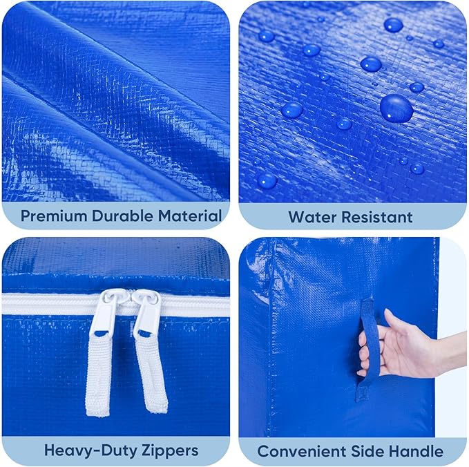 BALEINE 4-Pack Oversized Moving Bags with Reinforced Handles, Heavy-Duty Storage Tote for Clothes, Moving Supplies (Royal Blue, 4-Pack)