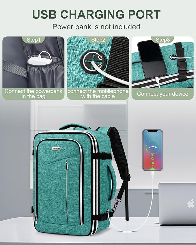 Travel Carry On 17.5" Laptop Expandable Backpack for Men Women, Personal Item Bag Waterproof Airline Approved with USB Charging Hole 3 Packing Cubes, Large Weekender Daypack Business Luggage Suitcase