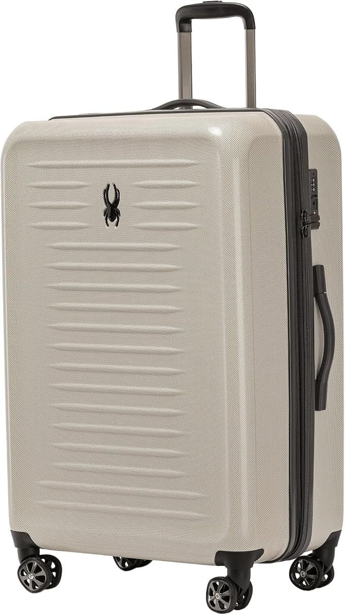 Spyder Rails Expandable Hardside Upright Suitcase with 360° Spinner Wheels, TSA Approved Lock (Oatmeal, Large Checked)