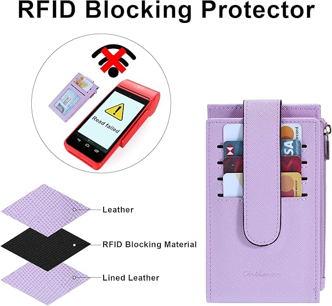 Chelmon Womens Wallet Slim RFID Blocking Bifold Multi Card Case Wallet with Zipper Pocket (Light Purple)
