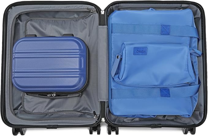 Kono Luggage Set 4 Piece Carry On Lightweight PC+ABS Hardside Luggage with TSA Lock Spinner Wheels Carry On Suitcase Navy