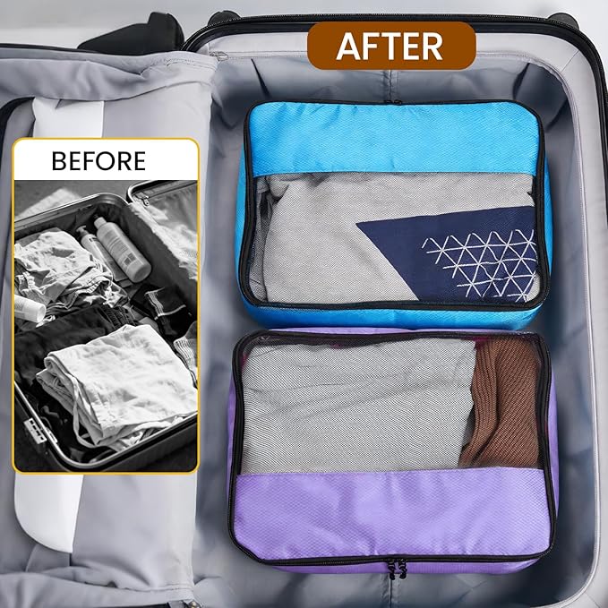Packing Cubes Travel Storage Set, 5 Piece Luggage Organizer Bags, Multi-Color Compression Bags for Clothes, 15.7x12.2x3.9 Inch