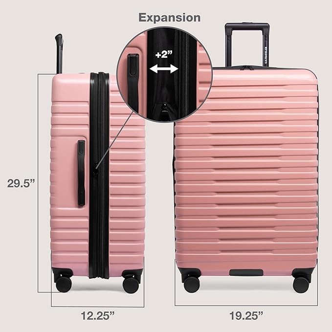 U.S. Traveler Boren Expandable Hardside Rugged Travel Luggage with 8 Spinner Wheels, Rose Pink, 2-Piece Set