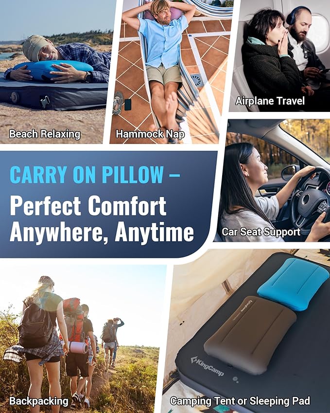 KingCamp Inflatable Pillow for Camping, Large(19.7" x 11.8") Camping Pillow, Ultra-Soft Camp Pillow with Washable Foam Cover for Home-Like Comfort, Hiking, Car, Beach, Travel