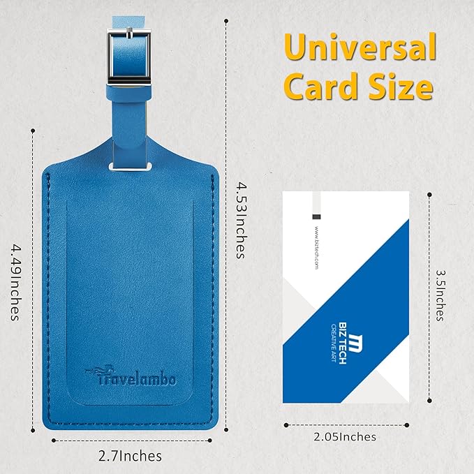 Travelambo Luggage Tags for Suitcases Faux Leather Privacy Protection 2 Pack Bag Tags Travel Accessories Essential, Steel Blue