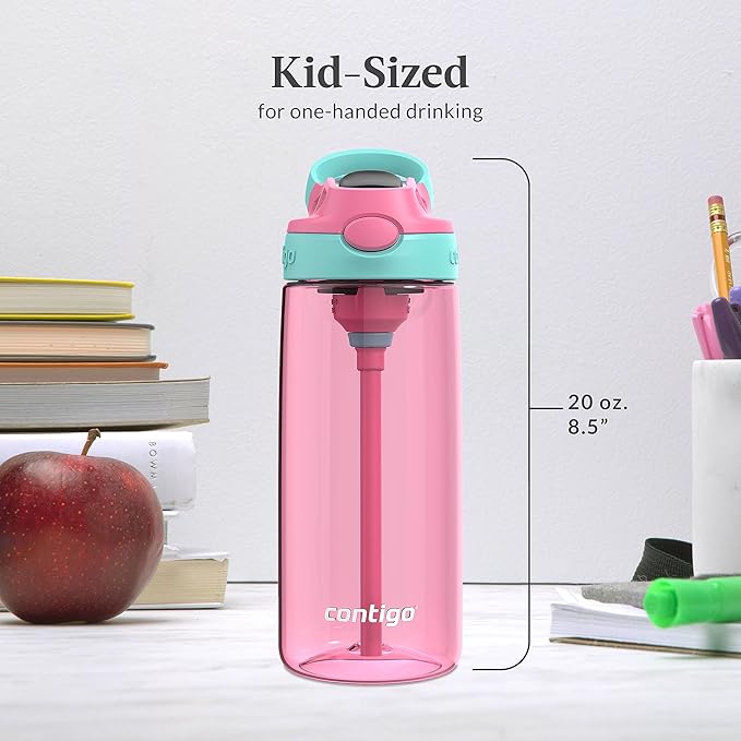 Contigo Aubrey Kids Water Bottle, 2-Pack, 20oz, Azalea/Jade & Blue Raspberry.Azalea, Spill-Proof Lid, Dishwasher Safe, BPA Free