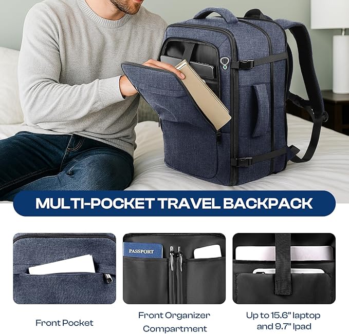 60L Extra Large Laptop Backpack for Men, TSA Approved Water Resistant Computer Bag for Business Travel, Fits 18.4 Inch Laptop, Blue
