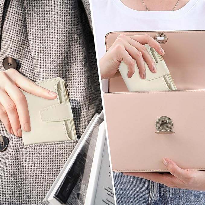 Airkit Small Wallet Women RFID Blocking Soft Leather Bifold Compact Card Holder Wallet for Women with Zipper Coin Pocket 4 ID Window
