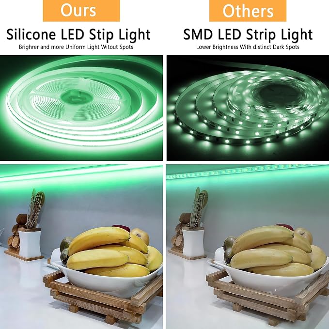 Green COB 50Ft LED Strip Lights 24V Dimmable High CRI95+ Ultra Bright Flexible LED Tape Lights LED Lights Strip Rope Lights for St. Patrick's Day Holiday Party Home Indoor Outdoor Decorative Lighting
