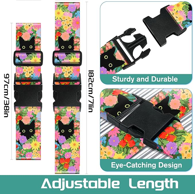 Slohif Luggage Straps for Suitcases Travel Belt Accessories Luggage Connector Identifiers 2 Pack Over Handle with Buckle Unique Nylon Adjustable Strap for Sleeping Bag Car Seat Cat
