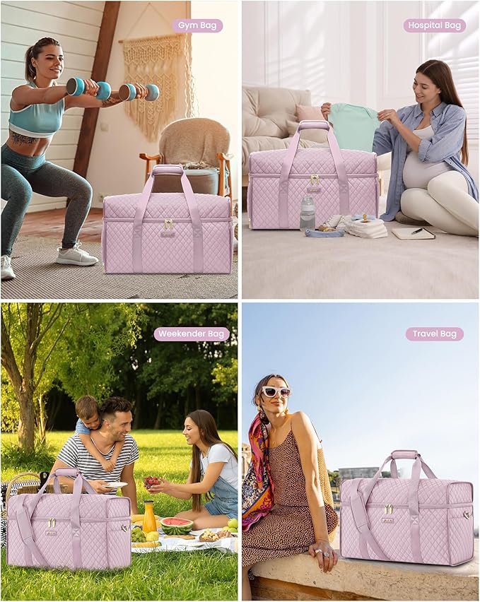 Weekender Travel Duffle Bag for Women: Overnight Bags with Shoe Compartment Carry on Bags for Airplanes with Toiletry Bag Weekend Yoga Gym Bag with Wet Pocket Pink