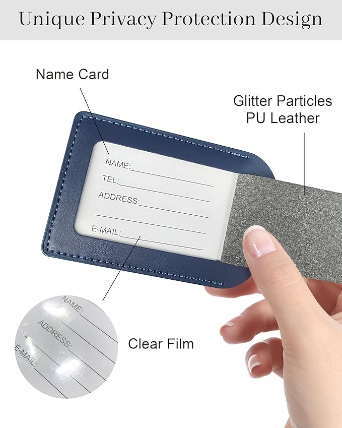 Luggage Tags for Suitcases, PU Leather Travel Tags for Luggage. (Marine Blue)